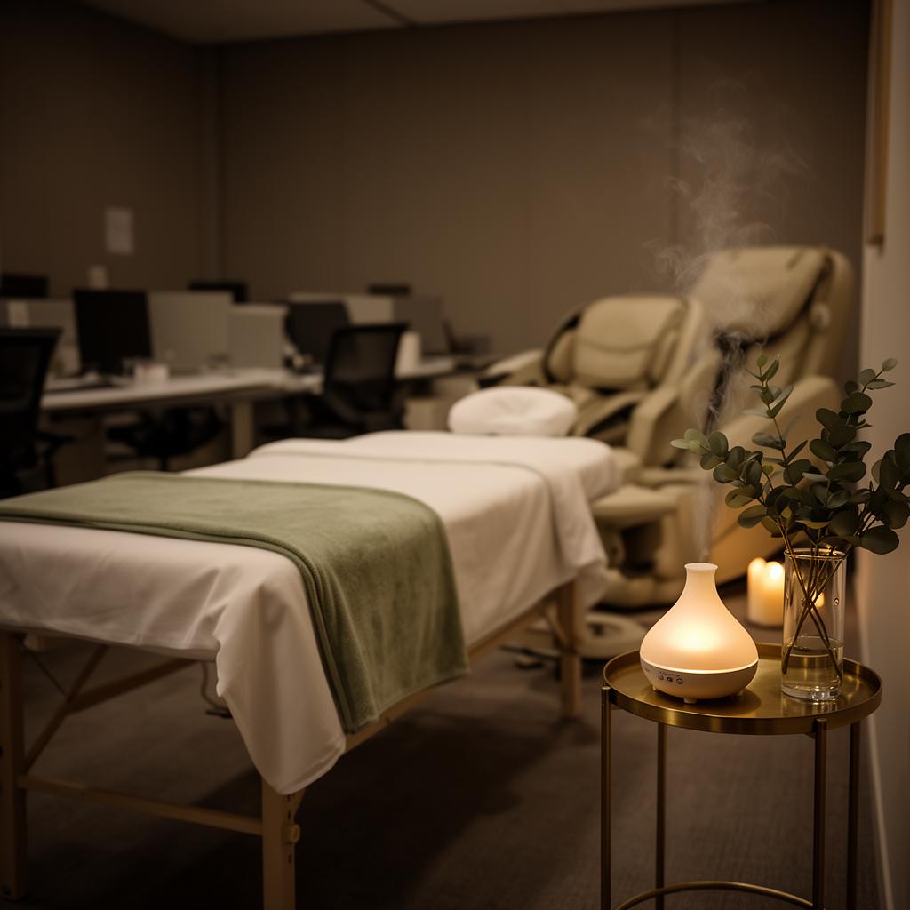 On-site corporate support setup — calm environment for team reset and concierge coordination